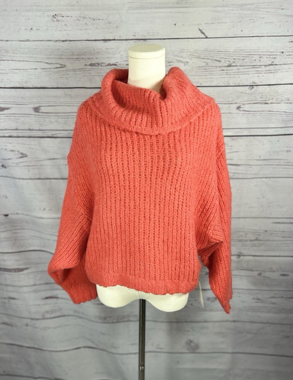 Anthropologie Pilcro Zamora Cowl Neck Alpaca Wool Sweater Coral XS Oversized